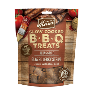 Merrick Slow Cooked BBQ Beef Texas Style Glazed Jerky Strips Dog Treats
